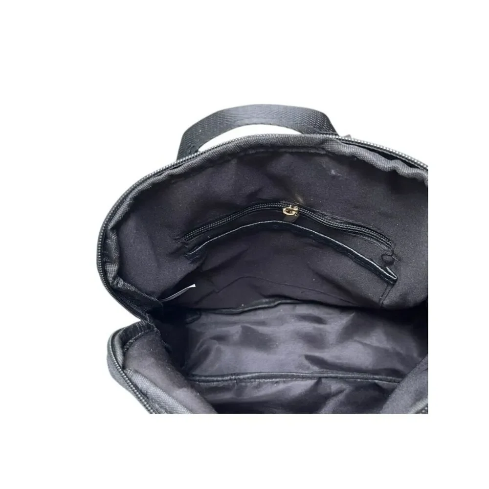 Gloria Vanderbilt Black Nylon Minimalist Gold Swan Mini Backpack Bag Purse NWT